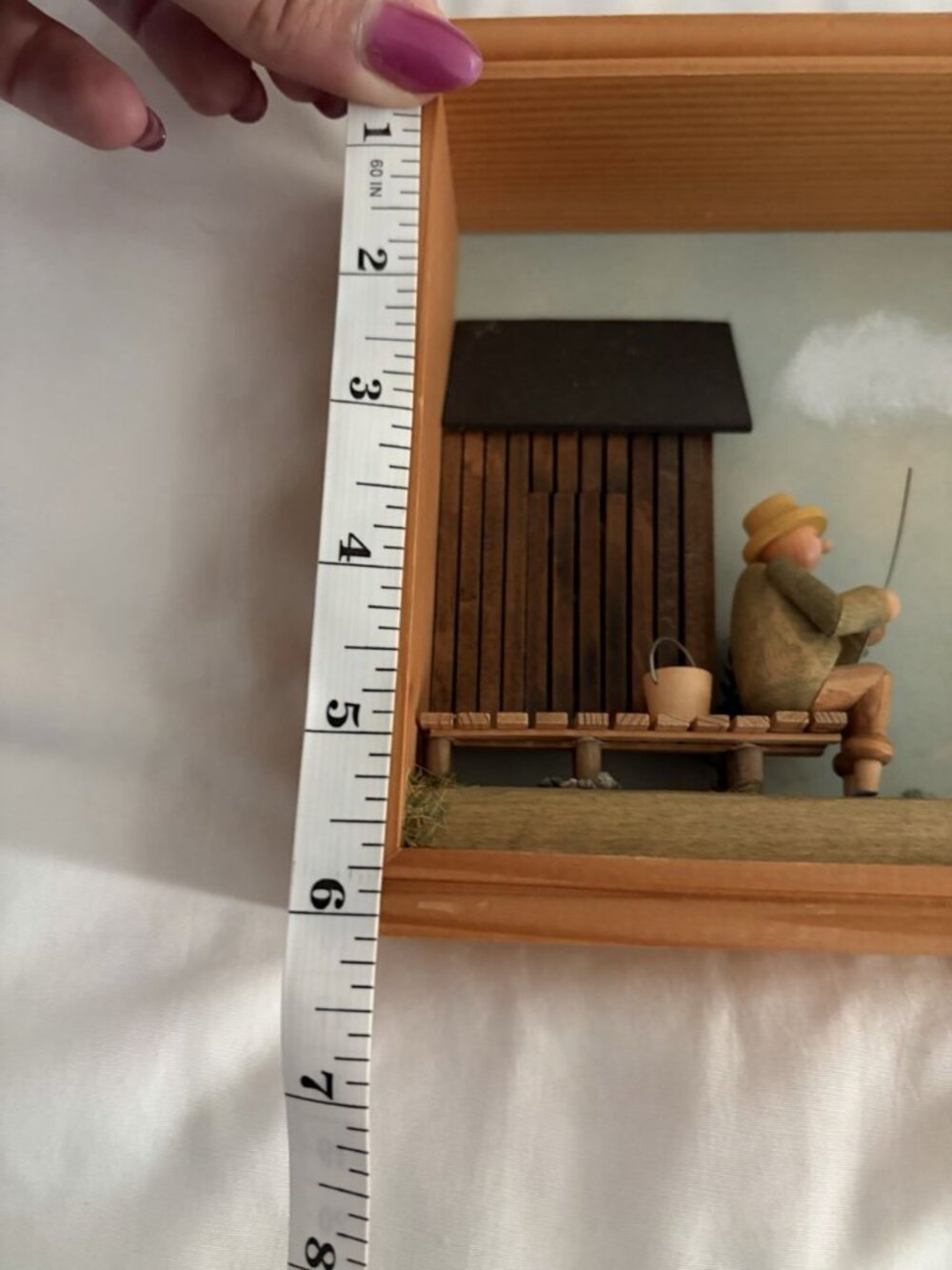 German Handmade Wood Fishing Fisherman Shadow Box Wall Hanging Art - Picture 12 of 13